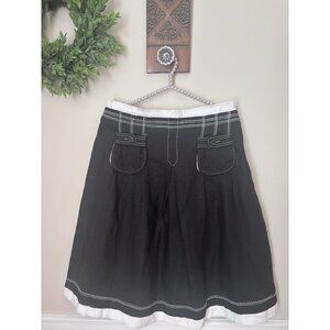 Tweeds Brand Womens Size 6 Black Linen Skirt White Trim